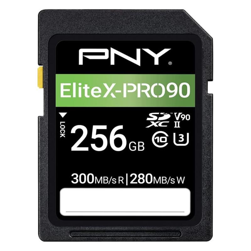 PNY EliteX-Pro 90 Class 10 U3, UHS-II SD Flash 256GB Memory Card for 8K ...